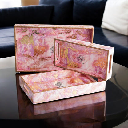 Wooden Tray Set of 3  Handcrafted Multipurpose Decorative Serving Platters