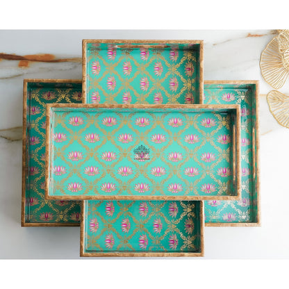 Wooden Tray Set of 3  Handcrafted Multipurpose Decorative Serving Platters