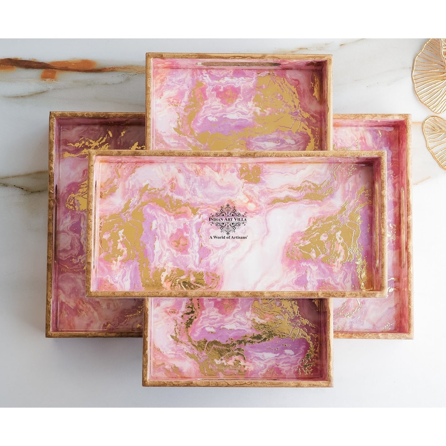 Wooden Tray Set of 3  Handcrafted Multipurpose Decorative Serving Platters