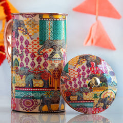 Pure Copper Printed Jug - Padharo Mhare Desh Design