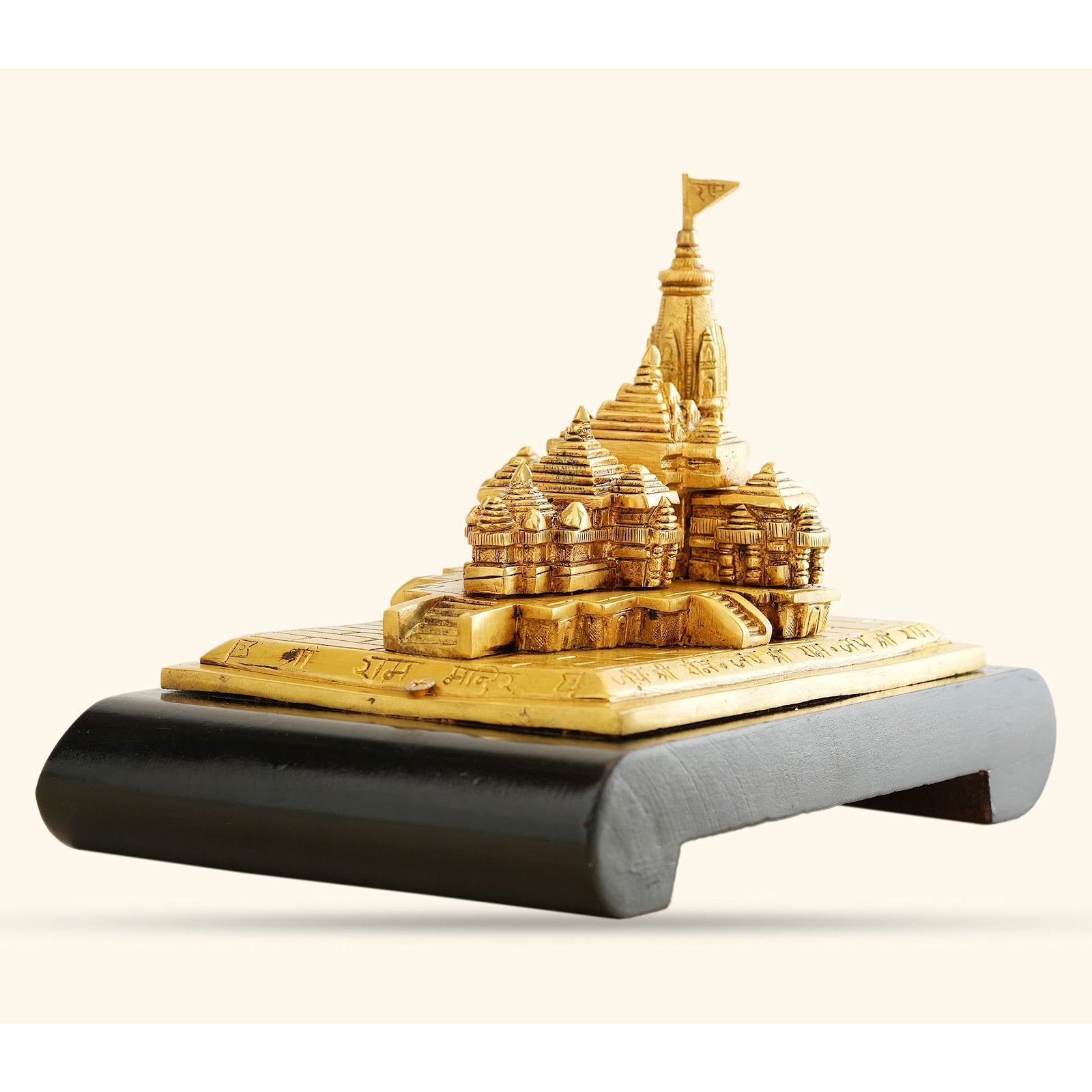 Handcrafted Wooden Brass Ram Mandir/Temple, Ayodhya Model 3D Replica, Traditional, 16.51 cm Width