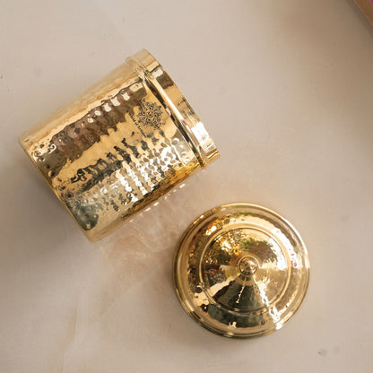 Brass Hammered Storage Container with Lid – 500 ML, Gold Finish Traditional Brass Jar, Dry Fruit, Sugar Storage Jar & Decorative Brass Box for Kitchen, Dining & Gifting