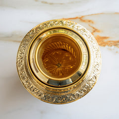 Pure Brass Embossed Design Kalash with Scrollwork & Floral Base - 3950ml