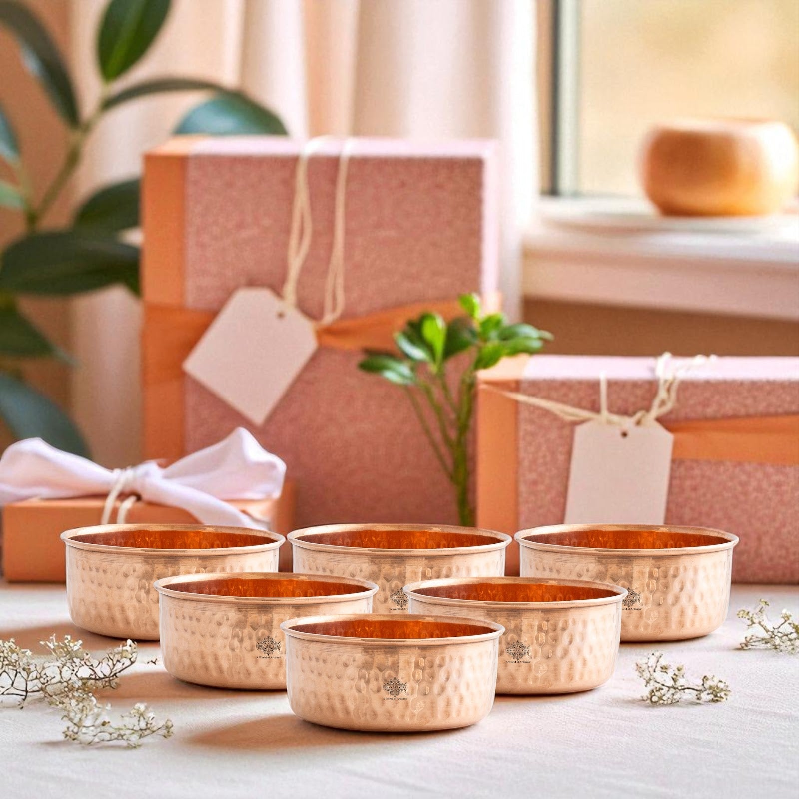 Pure Copper Hammered Design Bowl / Katori, Dinnerware, Serveweare & Tableware, Volume - 200 ML
