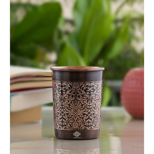 Pure Copper Glass With Handcrafted Embossed Design 275 ML