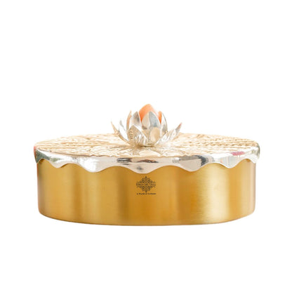 Silver-Plated Brass Decorative Multi-Purpose Gift Box, Lotus Flower Design, Elegant Silver & Gold Finish Storage Box for Dry Fruits