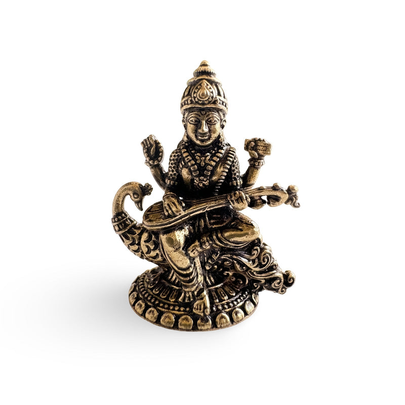 Brass Miniature Saraswati Ji Murti on Peacock - 2.90 CM