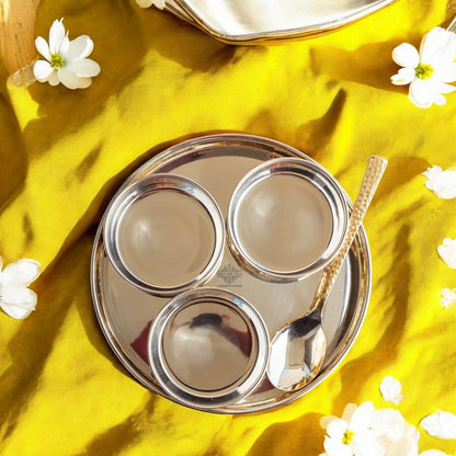 Brass Mukhwas Set – 3 Bowls with 8-Inch Hammered Plate & Spoon | Perfect for Serving Mouth Fresheners, Dry Fruits, Sweets at Home, Parties, Restaurants, and Festive Occasions