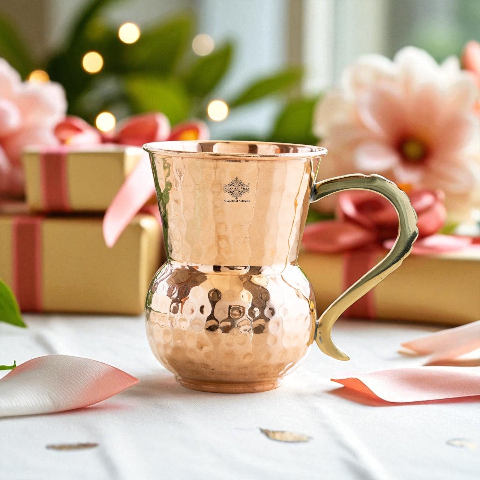 Pure Copper Mathat Shaped Hammered Design Moscow Mule Beer Mug Cup