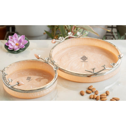 Silver Plated Resin Belgium Pink Decorative Tray, Festive Use, Gifting And Vanity Organizer