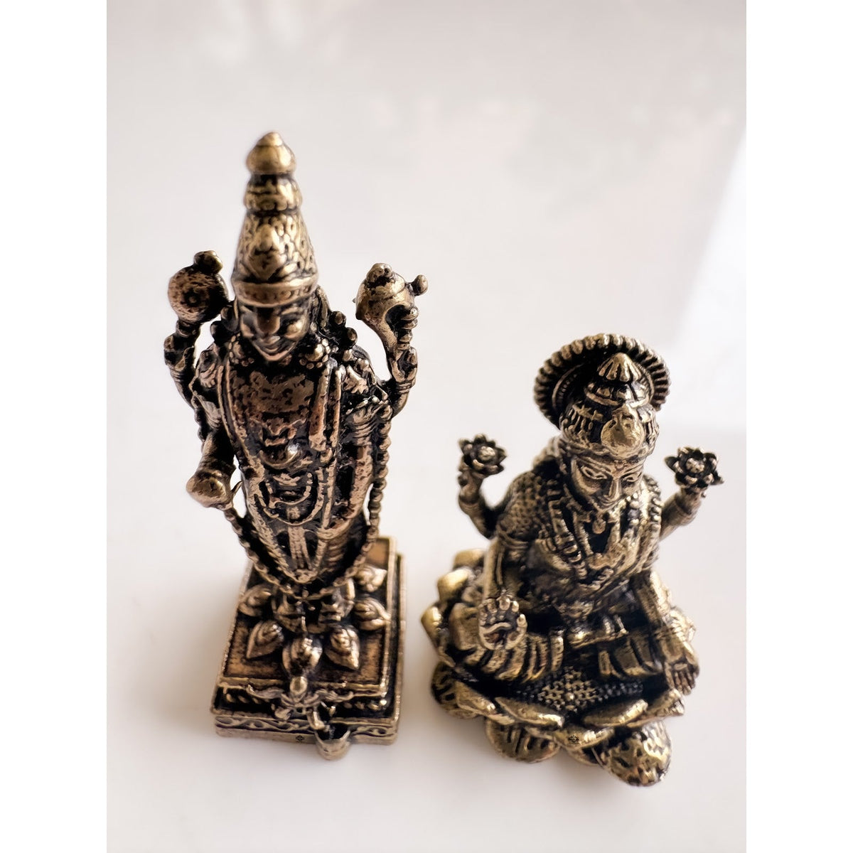 Pure Brass Miniature Tirupati Balaji-Lakshmi (Venkateswara-Padmavathi) Pair Murti