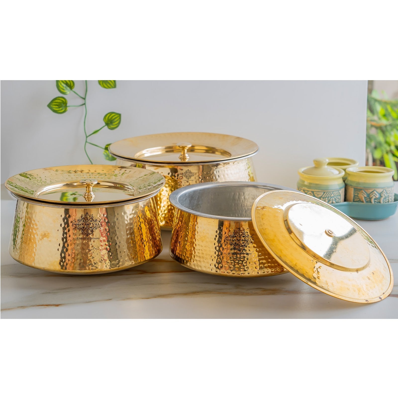 Brass Hammered Patila And Lid with Tin lining, Traditional cookware