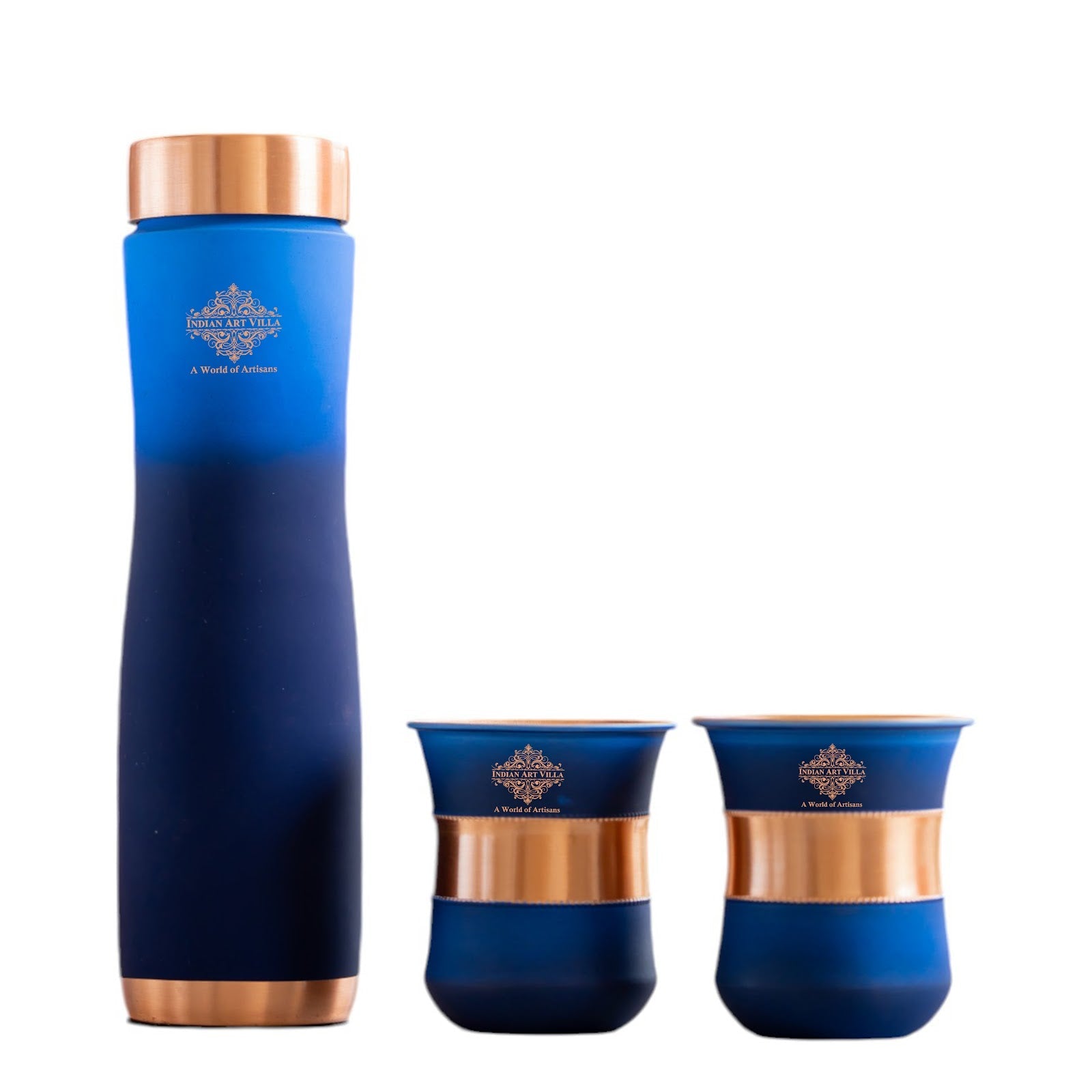 Matt Ombre Copper Bottle and Glass Set with Royal Look  Bottle-900 Ml, Glass-275Ml