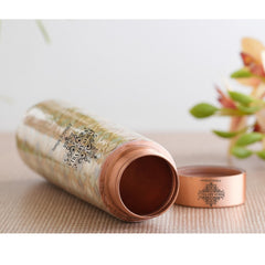 Pure Copper Water Bottle with Pyramid Shape Gold Print Design, 800 ML