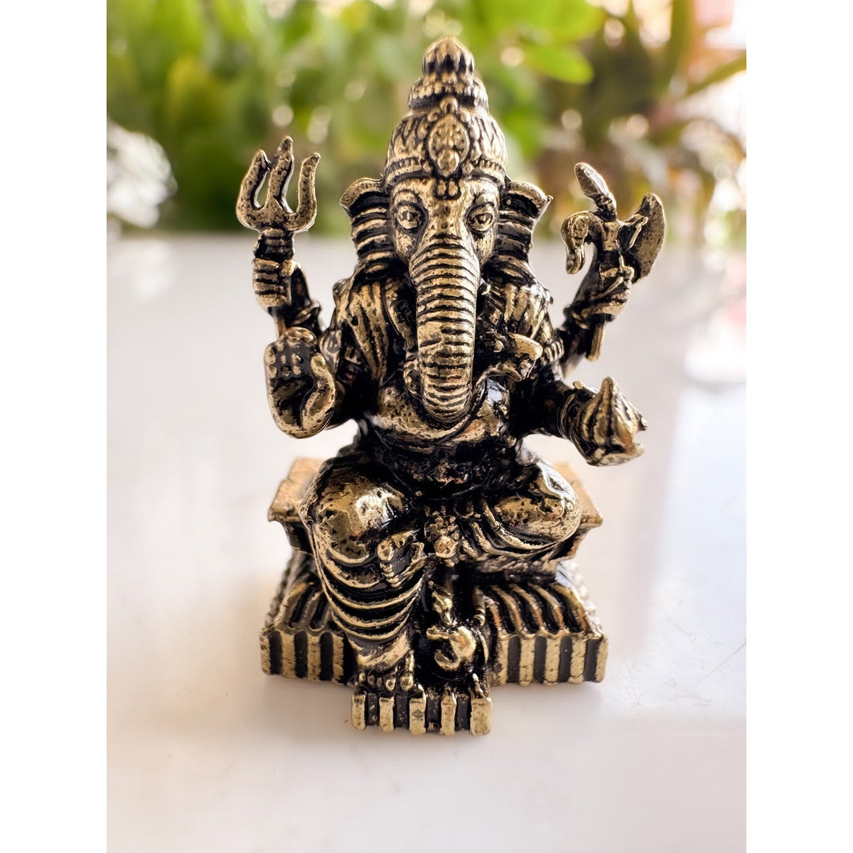 Pure Brass Miniature Handcrafted Lord Ganesha Idol for Home Mandir - 3.30 cm