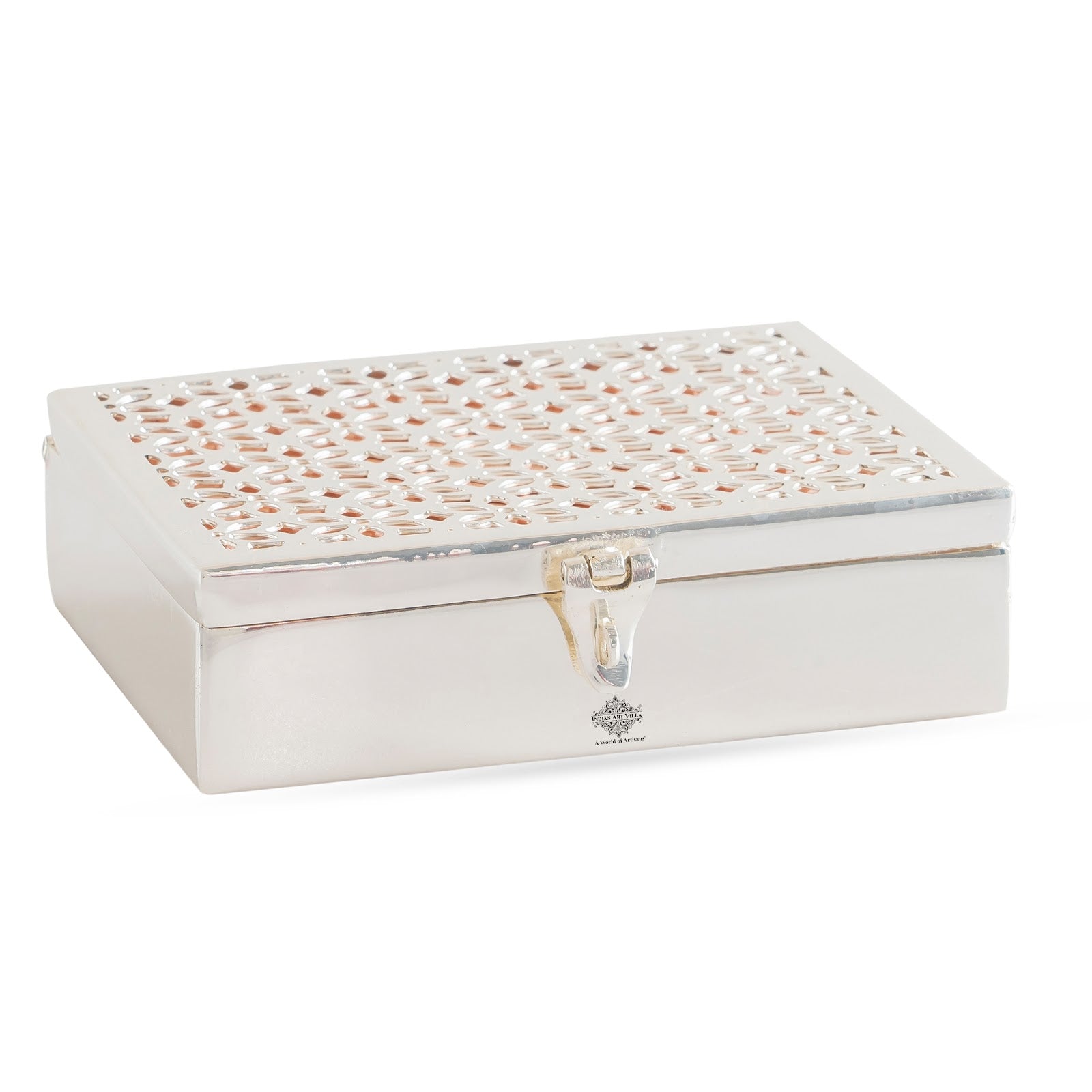 Silver Plated Multi-Purpose Box with Jali Cutting Design, Elegant Silver & Copper Finish