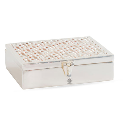 Silver Plated Multi-Purpose Box with Jali Cutting Design, Elegant Silver & Copper Finish