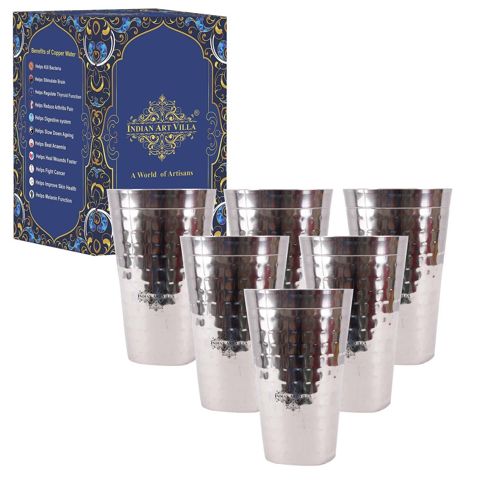 Handmade Pure Steel Hammered Design Lassi Glass Big -750 ML