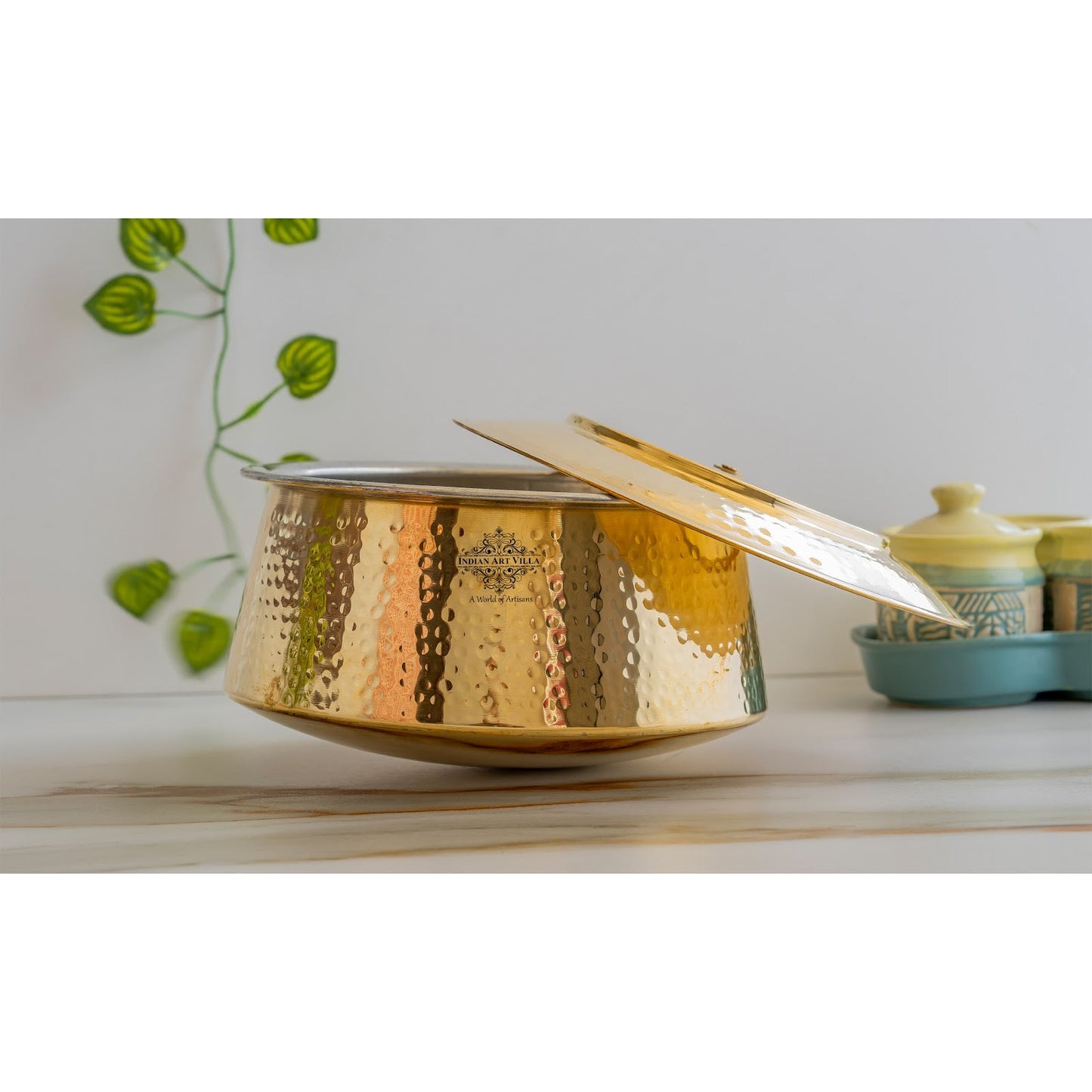 Brass Hammered Patila And Lid with Tin lining, Traditional cookware