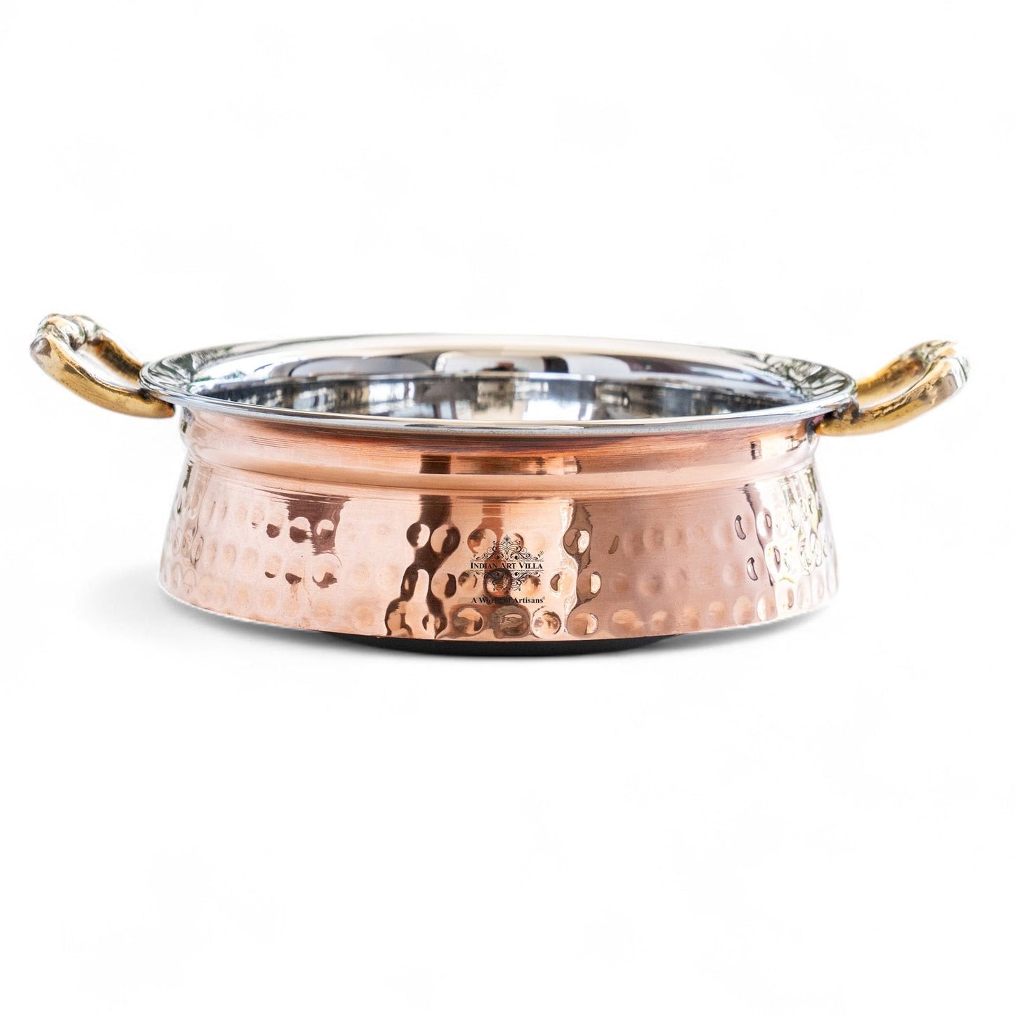 Copper Steel Handi Casserole with Brass Handles & Induction Base