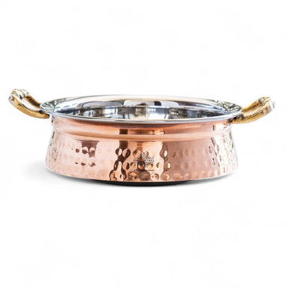 Copper Steel Handi Casserole with Brass Handles & Induction Base