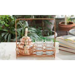 Copper Hammered Tea Pot with Brass Handle with 4 or 6 Glass Tea Cup