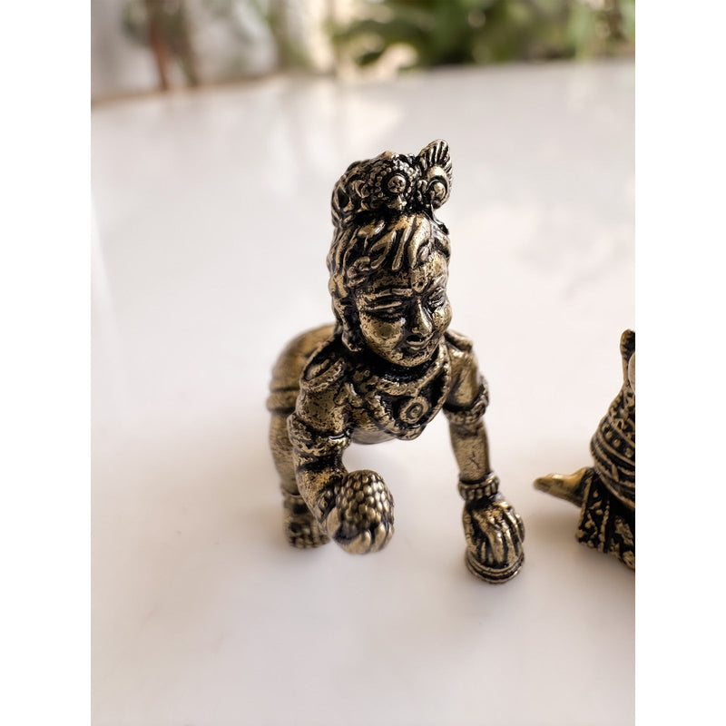 Pure Brass Miniature Bal Gopal Janmashtami Murti Combo Set