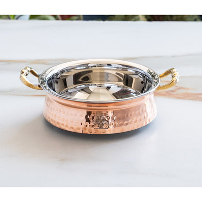 Copper Steel Handi Casserole with Brass Handles & Induction Base