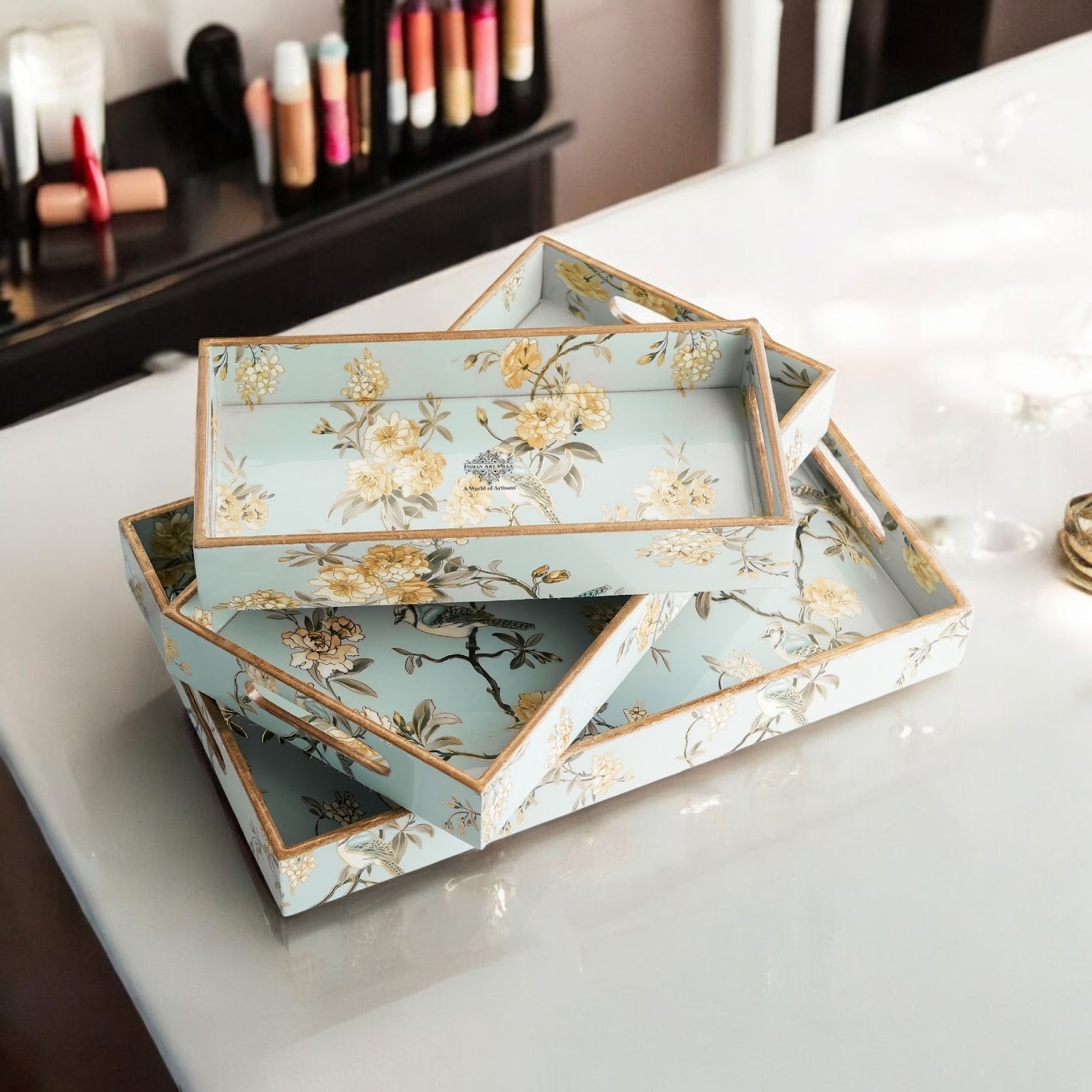 Wooden Tray Set of 3  Handcrafted Multipurpose Decorative Serving Platters