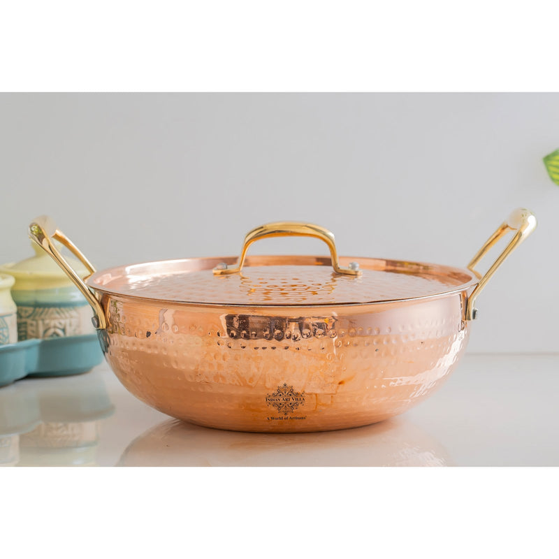 Pure Copper Kadhai With Lid & Inside Tin Lining