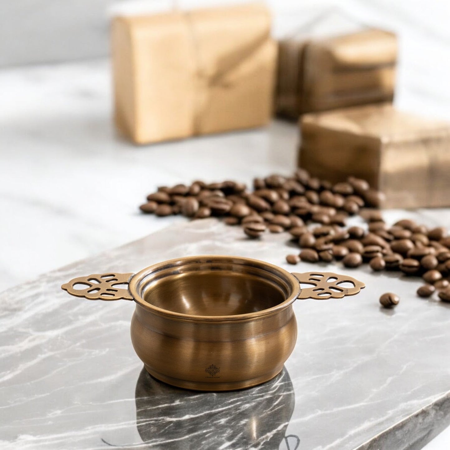 Brass Matt Finish Tea Infuser with Bowl Elegant Chai Chalani