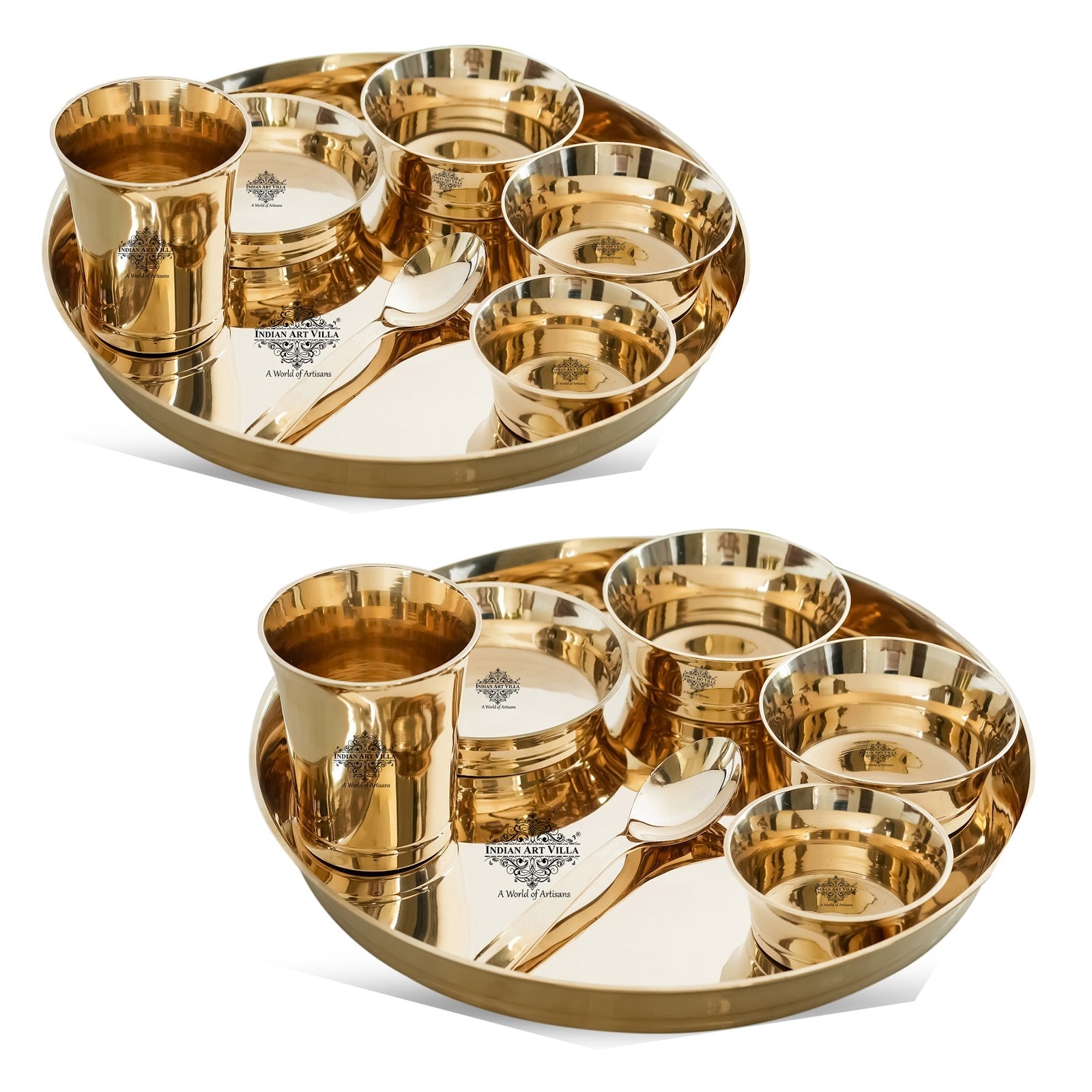 Handmade Pure Bronze Shine Finish Design Thali Set|Dinner Set, 7 Piece
