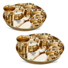 Handmade Pure Bronze Shine Finish Design Thali Set|Dinner Set, 7 Piece