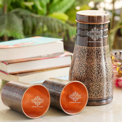 Copper Bedroom Antique Dark Finished Bottle with 2 Copper Glass