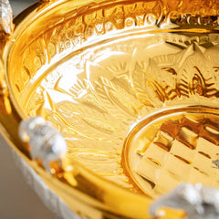 Gold and Sliver Two-Tone Brass Urli with Elephant Design Legs - 7400 ML