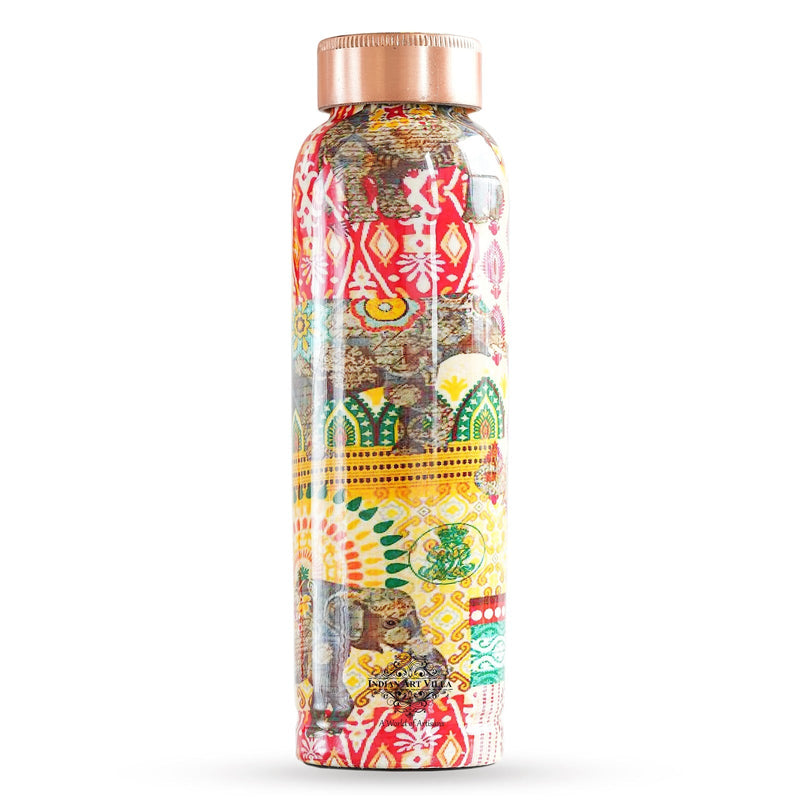 Rajasthani Meena "Padharo Mhare Desh" Printed Copper Bottle & Glass Set