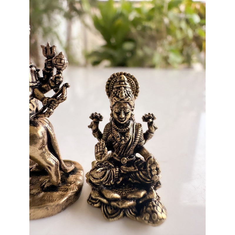 Pure Brass Miniature Durga Lakshmi Saraswati Combo - Navratri Tridevi Combo