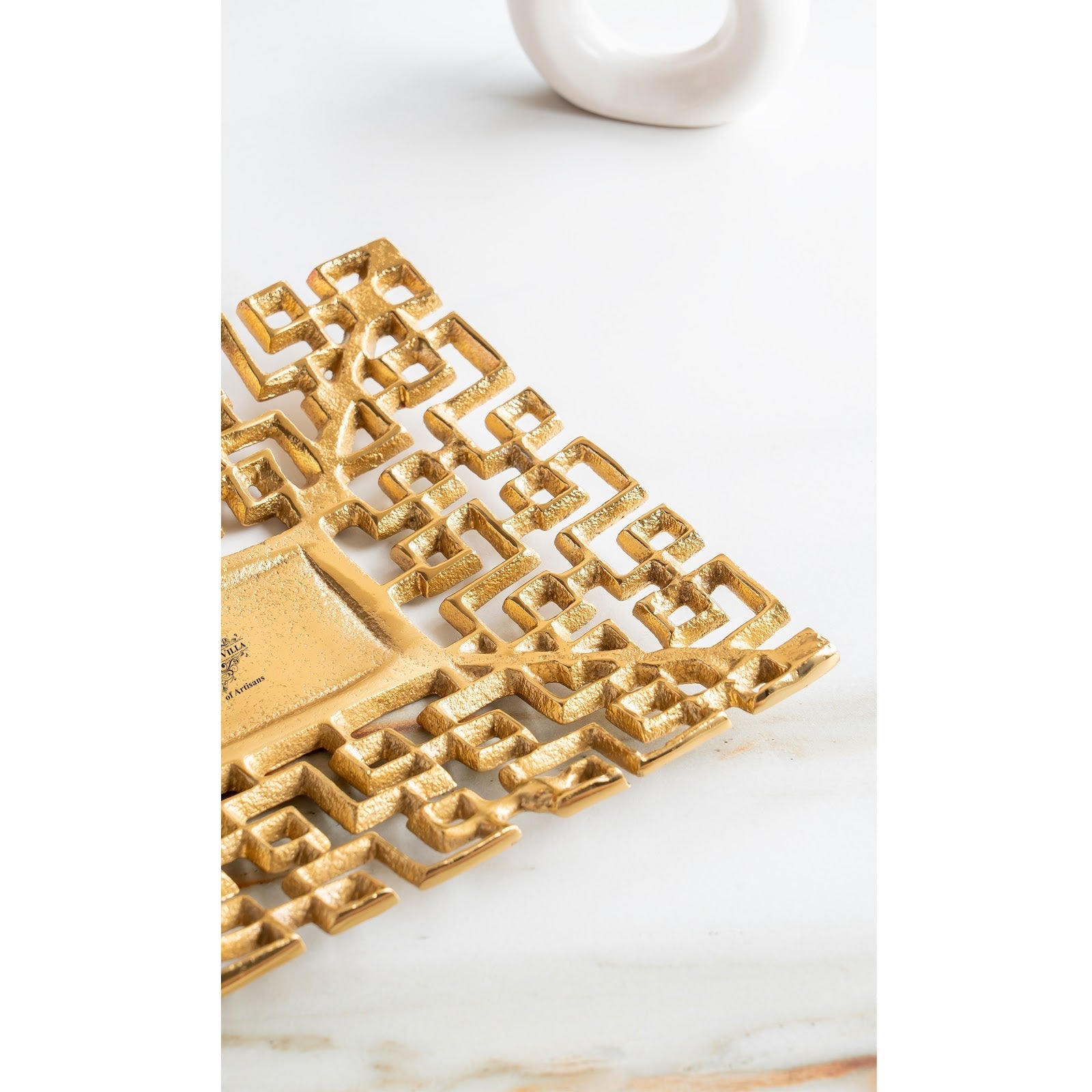 Gold Finish Antique Lacquer Matte Square Decorative Item Design Tray, Elegant For Home Decor