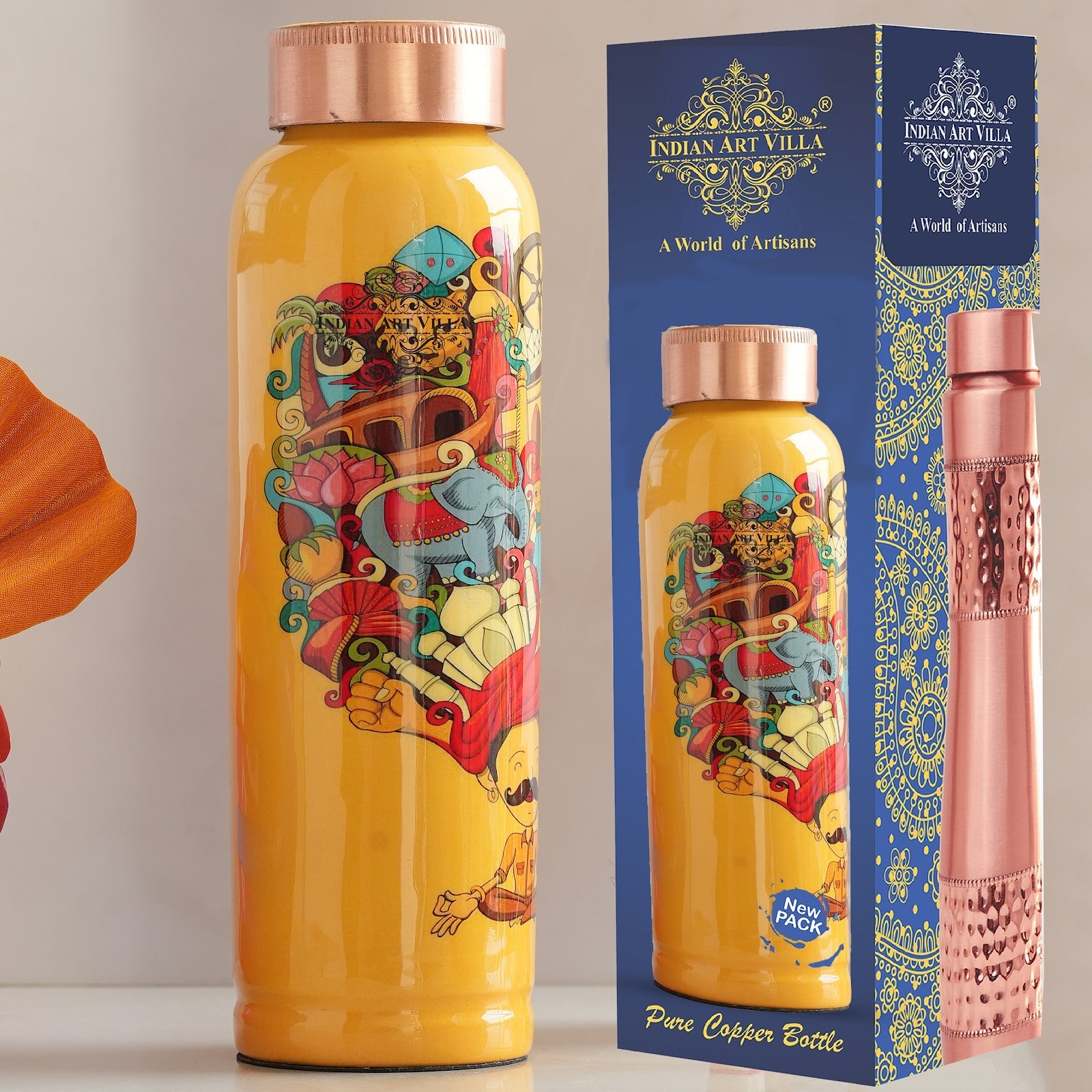 Tamba Bottle with Rajasthani Meena 'Padharo Mhare Desh' Design – 900 ML