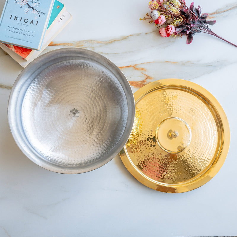 Brass Lagan With Hammered Design, Tin Lining & Brass Lid - 6 L