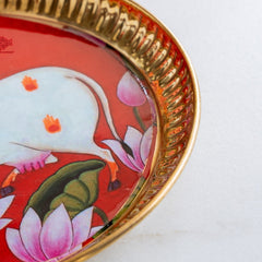 Brass Pooja Thali with Pichwai Cow Print - 17.78 CM