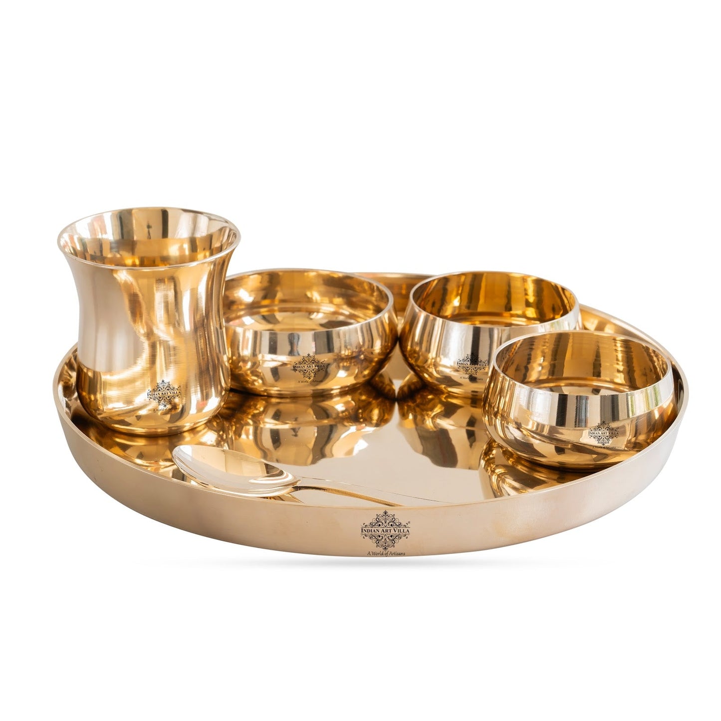 Bronze 6-Piece Dinner Set – Shine Finish Design Thali set, Traditional Indian Dinnerware for Home & Special Occasions