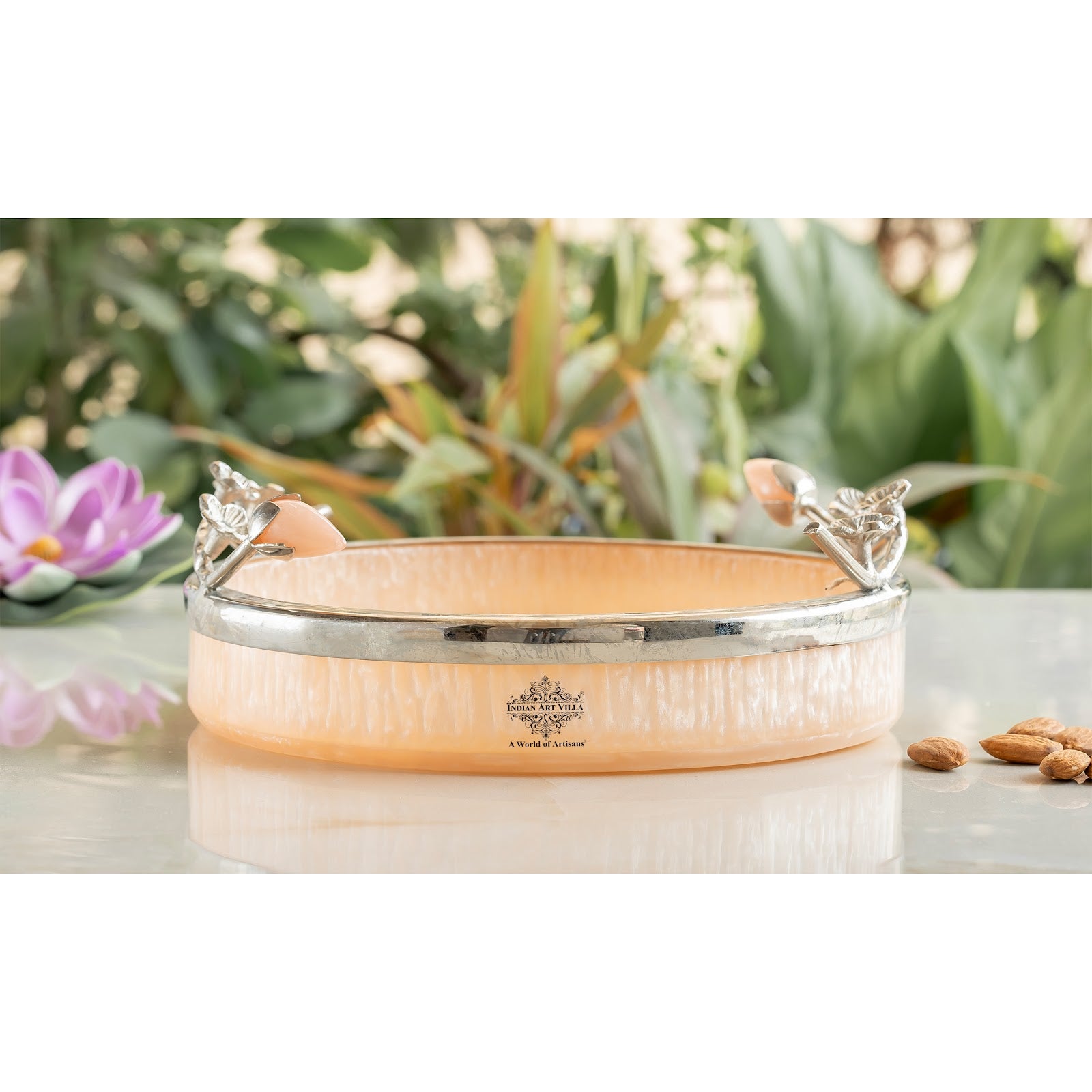 Silver Plated Resin Belgium Pink Decorative Tray, Festive Use, Gifting And Vanity Organizer