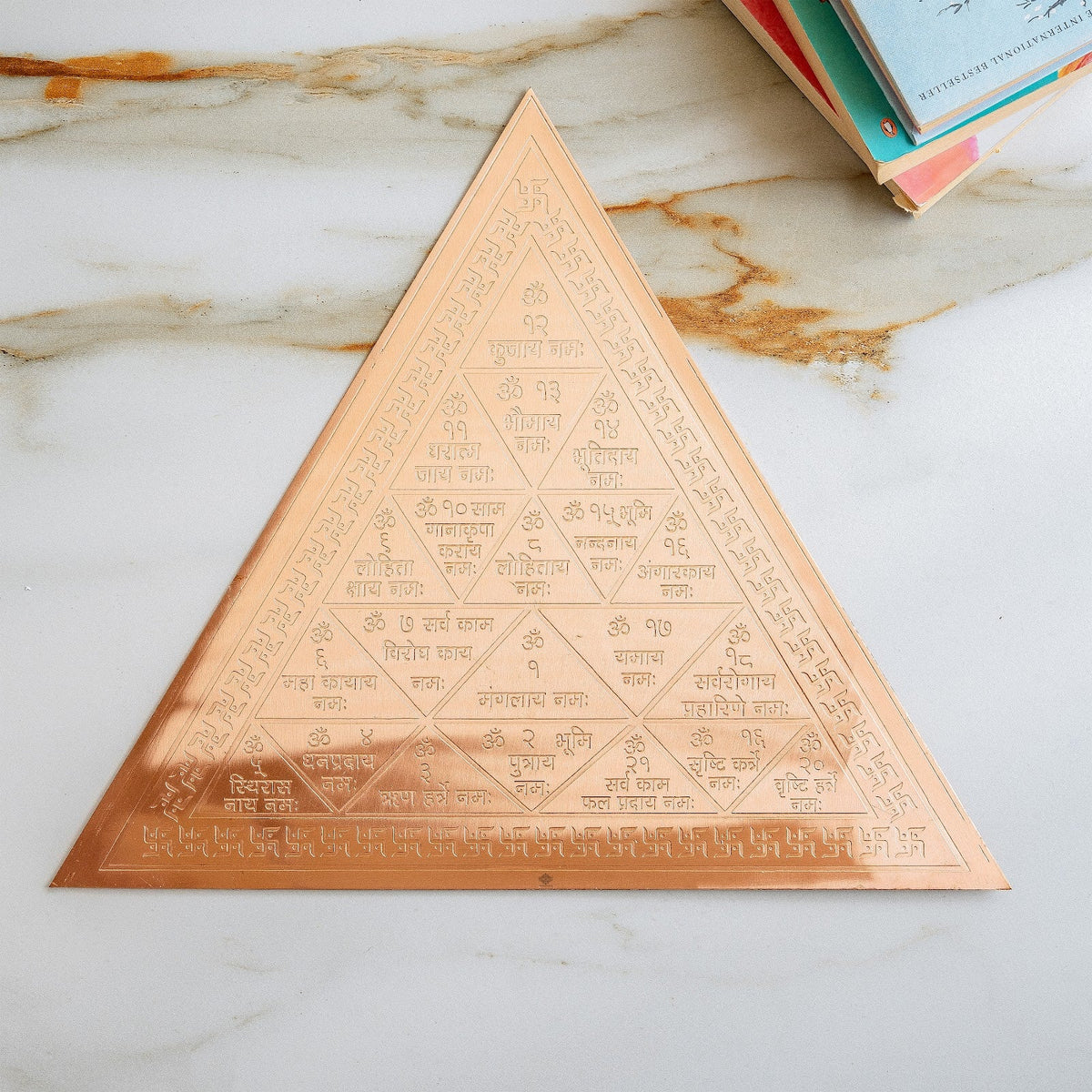 Copper Triangle Yantra, Intricate Engraved Pooja Decor