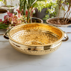 Pure Brass Large Urli with Floral Vine Border for Home Décor