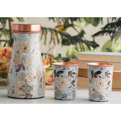 Copper Gold Printed Bedroom Bottle with 2 Glass Set – 900 ML Bottle & 300 ML Glass