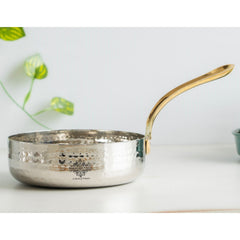 Stainless Steel Hammered Serving Fry Pan with Brass Handle