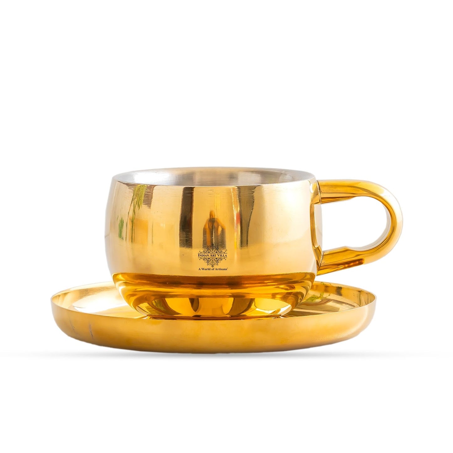 Stainless Steel Brass Gold Finish Insulated Cup With Plate