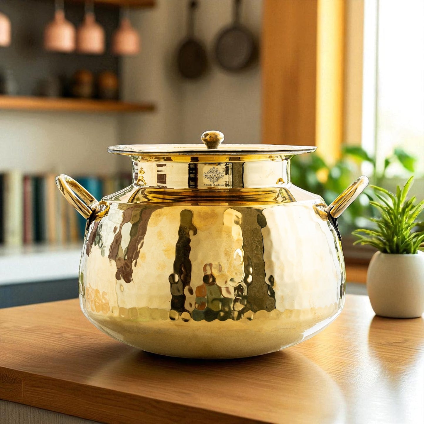 Hammered Brass Handi Degchi with Tin Lining & Lid