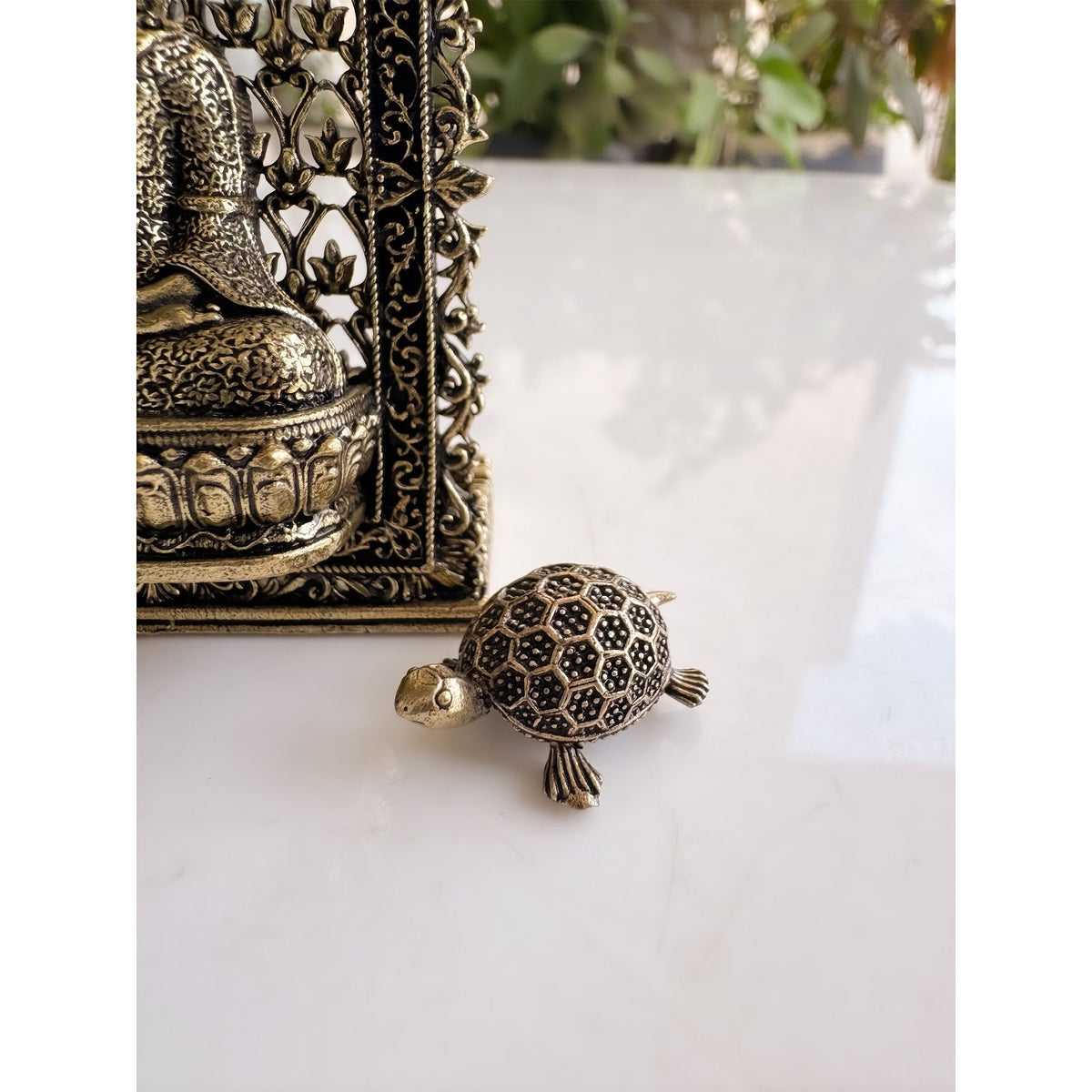 Pure Brass Miniature Buddha, Ganesha & Tortoise Murti Combo For Office Desk